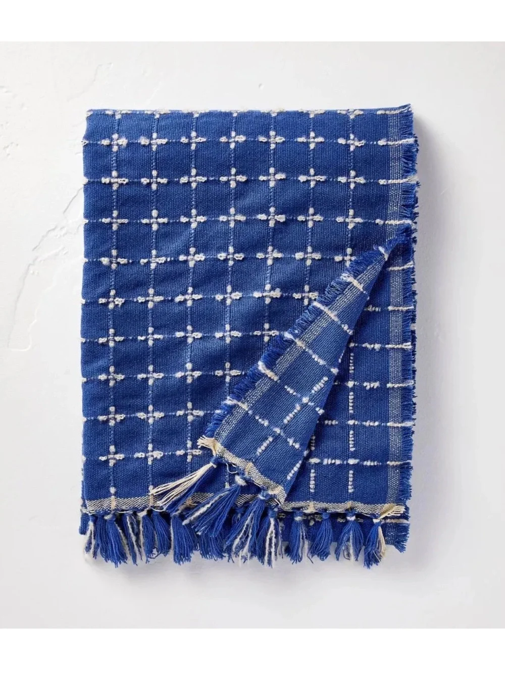 NWT Hearth & Hand with Magnolia Blue Patterned Throw Blanket w/ Fringe 2026